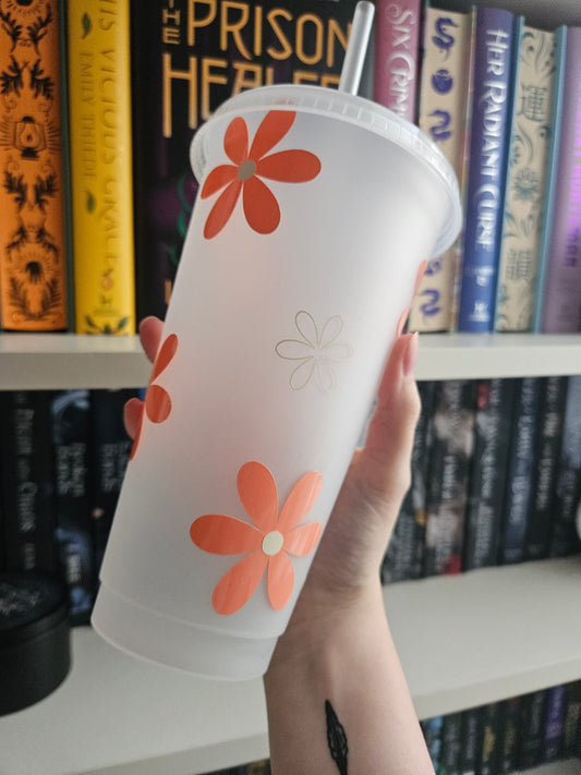 Orange And White Flower Frosted Cold Cup