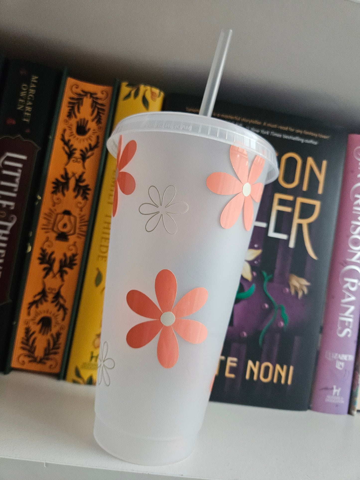 Orange And White Flower Frosted Cold Cup