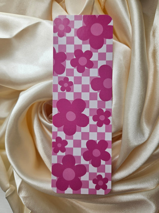 Pink Checked Flower Bookmark